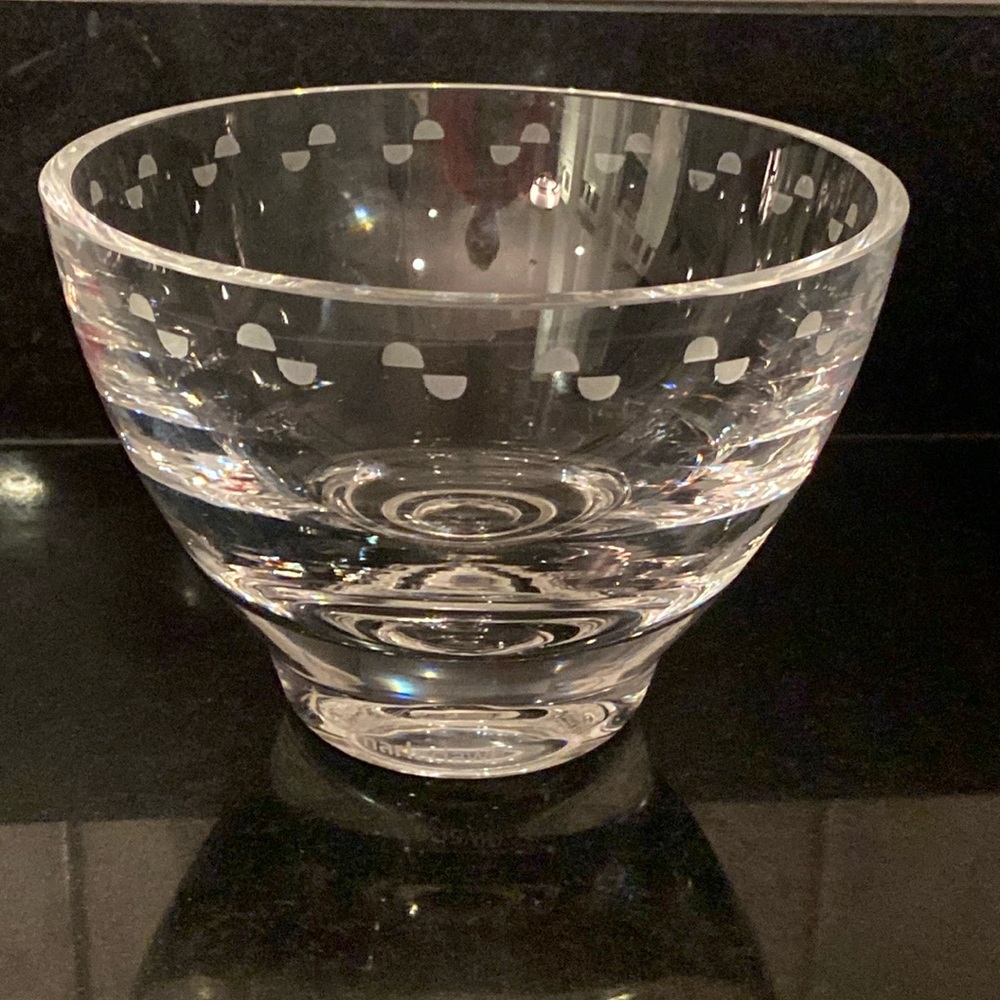 Marla Dawn Crystal Bowl Etched Circle Pattern Signed